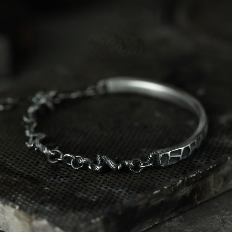 Buddha Stones Sterling Silver Hammer Pattern Thorns Protection Half Bracelet - image 12
