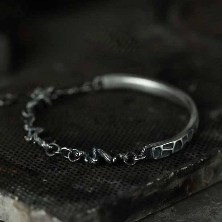 Buddha Stones Sterling Silver Hammer Pattern Thorns Protection Half Bracelet - image 12