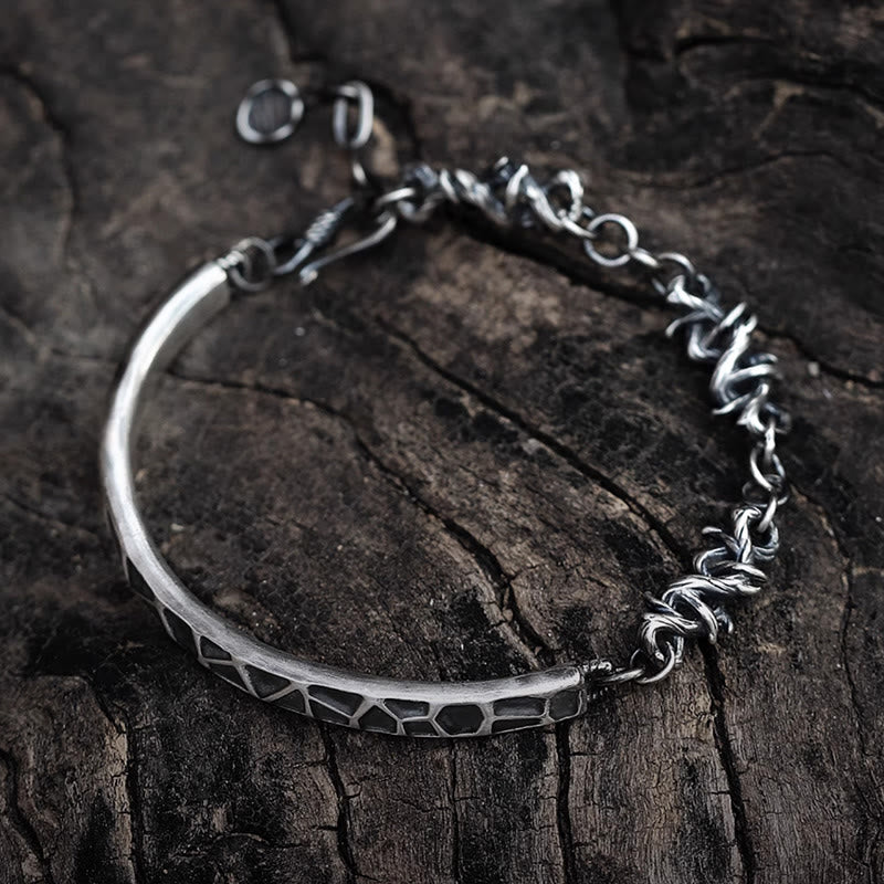 Buddha Stones Sterling Silver Hammer Pattern Thorns Protection Half Bracelet - Sterling Silver(Wrist Circumference: 15-18cm) - image 0