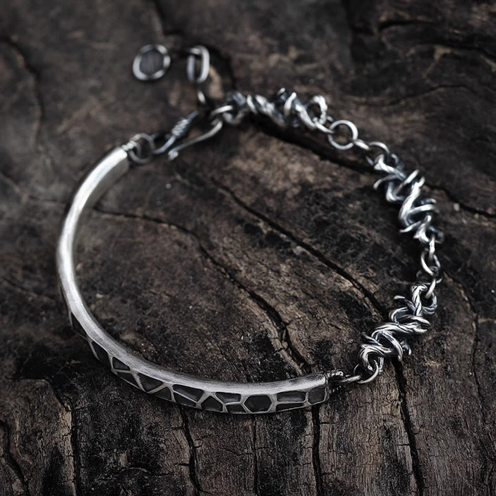 Buddha Stones Sterling Silver Hammer Pattern Thorns Protection Half Bracelet - Sterling Silver(Wrist Circumference: 15-18cm) - image 0