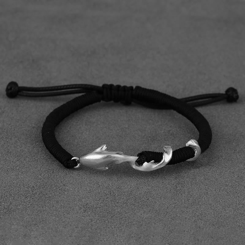 Buddha Stones 999 Sterling Silver Shark Black Wax Rope Protection Bracelet - 999 Sterling Silver Wax Rope-Silvery White(Wrist Circumference: 13-22cm) - image 15
