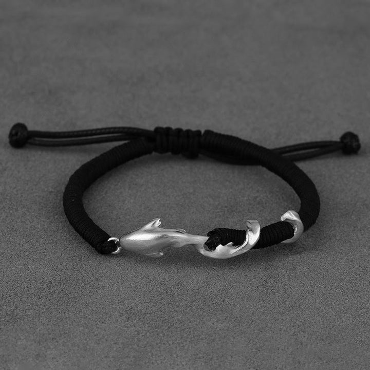 Buddha Stones 999 Sterling Silver Shark Black Wax Rope Protection Bracelet - 999 Sterling Silver Wax Rope-Silvery White(Wrist Circumference: 13-22cm) - image 15