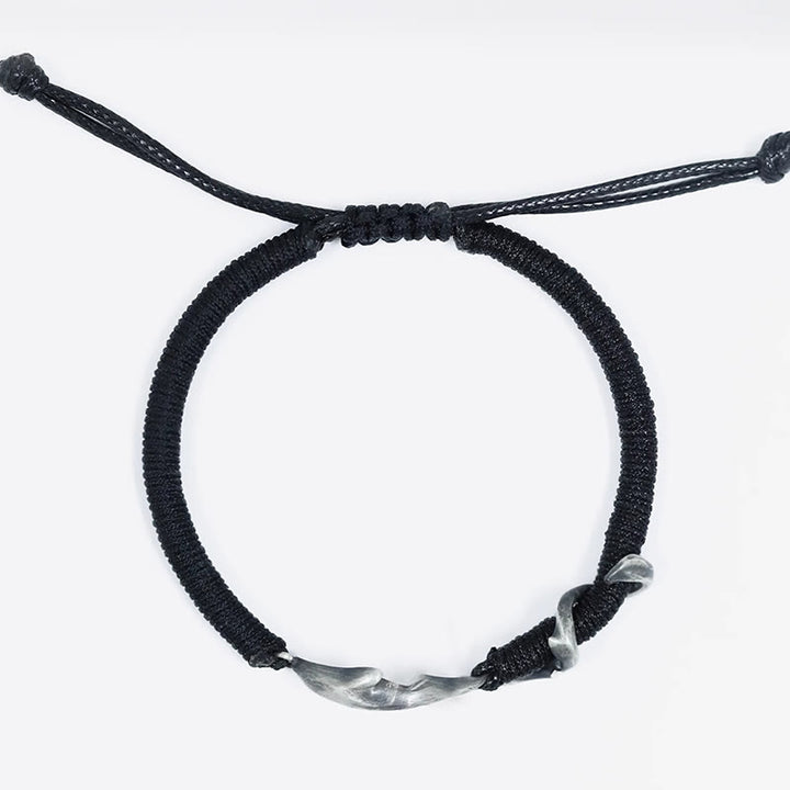 Buddha Stones 999 Sterling Silver Shark Black Wax Rope Protection Bracelet - image 4