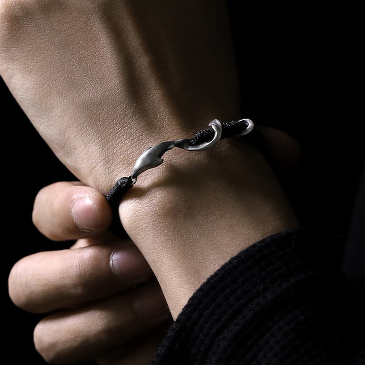 Buddha Stones 999 Sterling Silver Shark Black Wax Rope Protection Bracelet - image 12