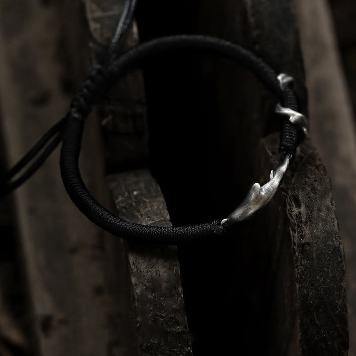 Buddha Stones 999 Sterling Silver Shark Black Wax Rope Protection Bracelet - image 10