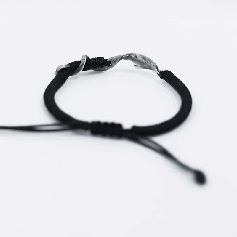 Buddha Stones 999 Sterling Silver Shark Black Wax Rope Protection Bracelet - image 9
