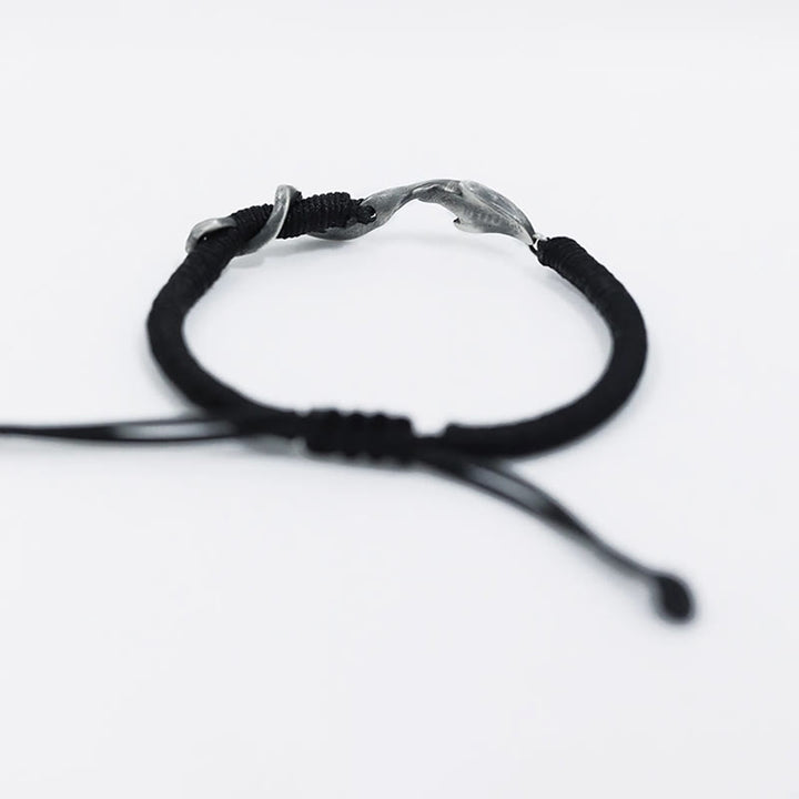 Buddha Stones 999 Sterling Silver Shark Black Wax Rope Protection Bracelet - image 9