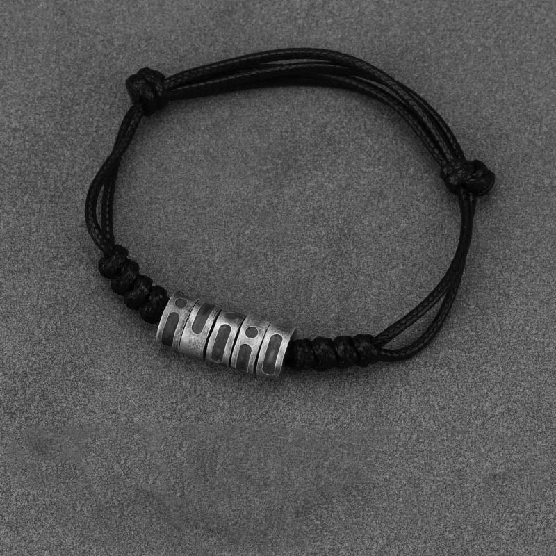 Buddha Stones 999 Sterling Silver Morse Code Wax Rope Blessing Bracelet - 999 Sterling Silver Black Wax Rope(Wrist Circumference: 14-21cm) - Morse Code:LUCKY - image 2