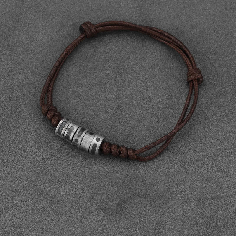 Buddha Stones 999 Sterling Silver Morse Code Wax Rope Blessing Bracelet - 999 Sterling Silver Brown Wax Rope(Wrist Circumference: 14-21cm) - Morse Code:LUCKY - image 13