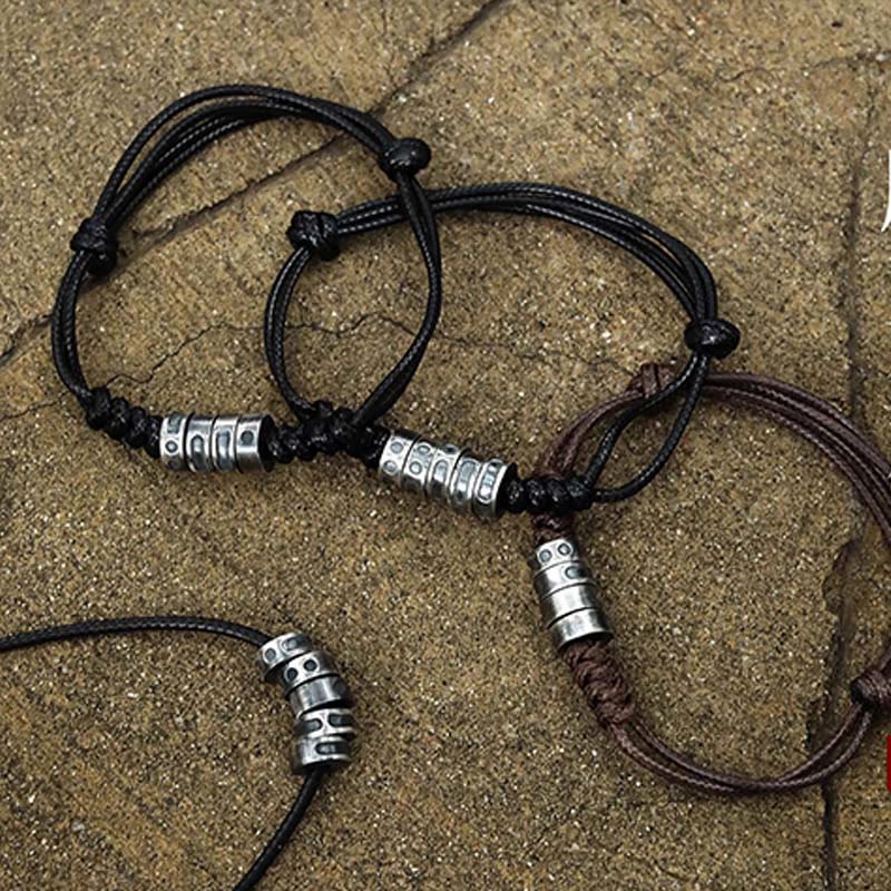 Buddha Stones 999 Sterling Silver Morse Code Wax Rope Blessing Bracelet - image 19