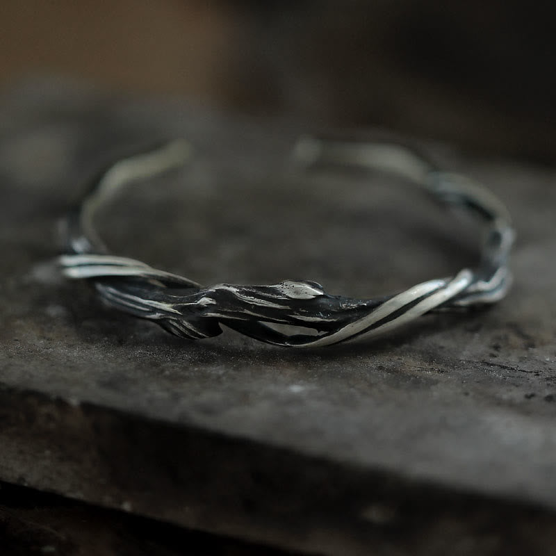 Buddha Stones 999 Sterling Silver Driftwood Cuff Bracelet Bangle - image 3