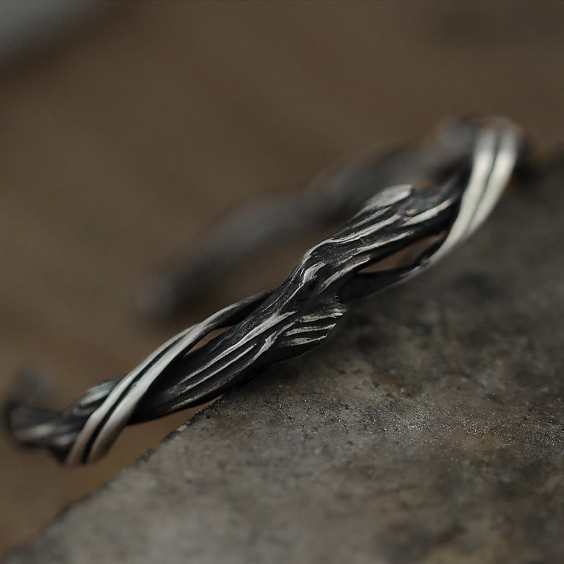 Buddha Stones 999 Sterling Silver Driftwood Cuff Bracelet Bangle - image 2