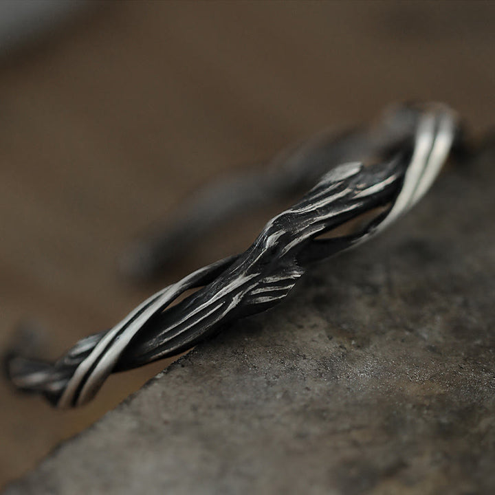 Buddha Stones 999 Sterling Silver Driftwood Cuff Bracelet Bangle - image 2