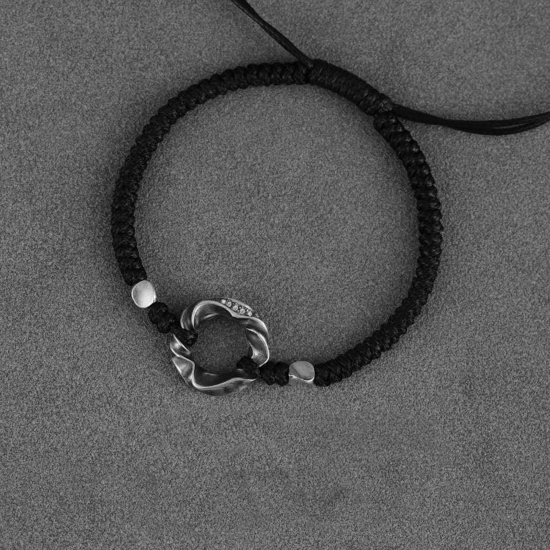 Buddha Stones 999 Sterling Silver Peace Buckle Black Wax Rope Protection Bracelet - image 13