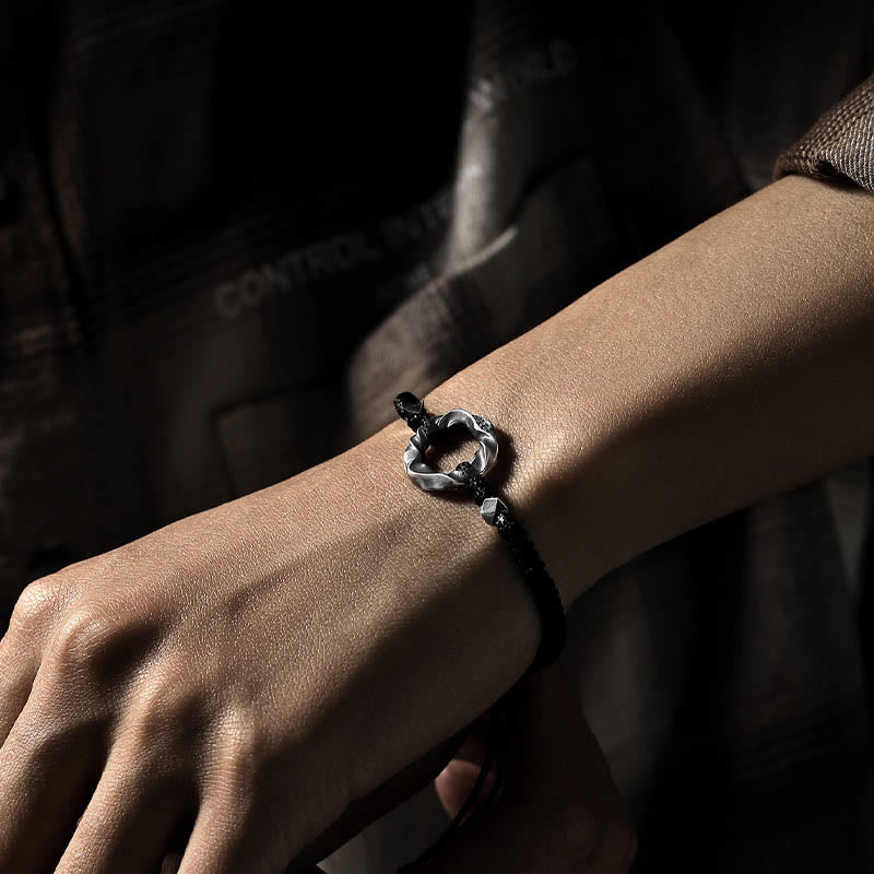 Buddha Stones 999 Sterling Silver Peace Buckle Black Wax Rope Protection Bracelet - image 4