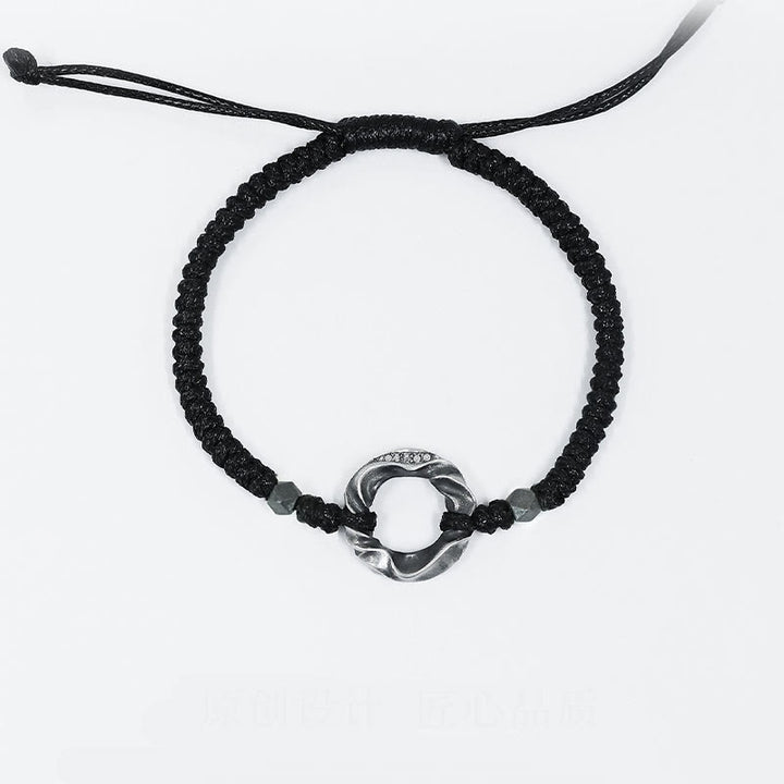 Buddha Stones 999 Sterling Silver Peace Buckle Black Wax Rope Protection Bracelet - image 12