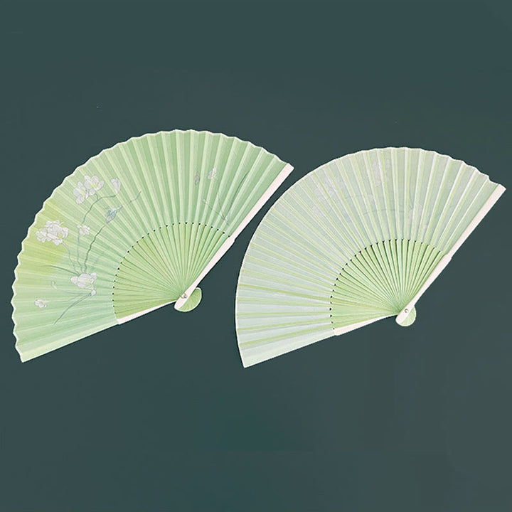 Buddha Stones Orchid Begonia Flower Handheld Cotton Linen Fabric Bamboo Folding Fan - image 7