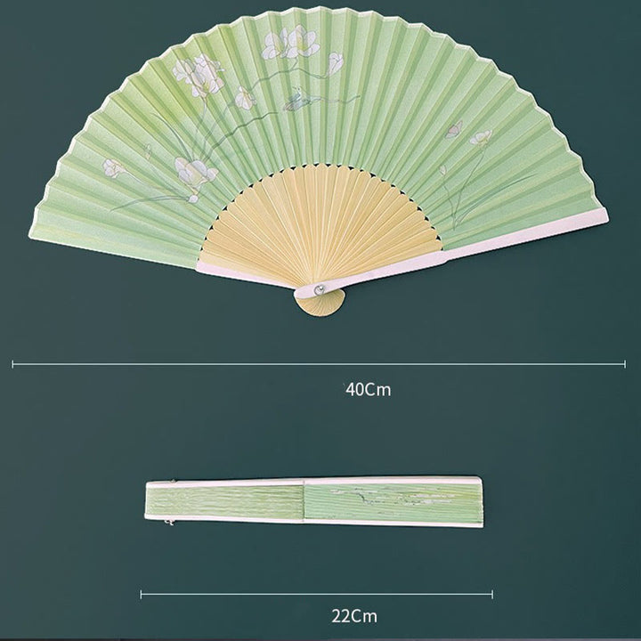 Buddha Stones Orchid Begonia Flower Handheld Cotton Linen Fabric Bamboo Folding Fan - image 4