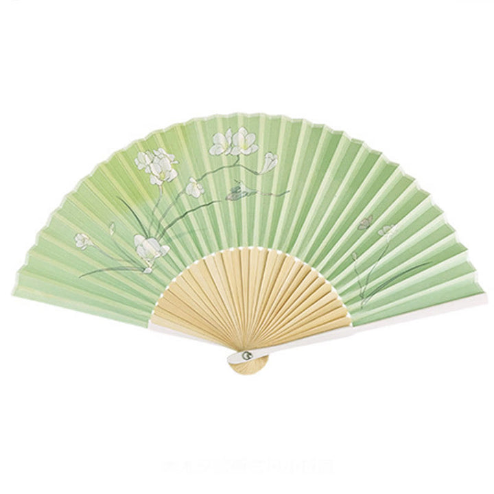 Buddha Stones Orchid Begonia Flower Handheld Cotton Linen Fabric Bamboo Folding Fan - image 2