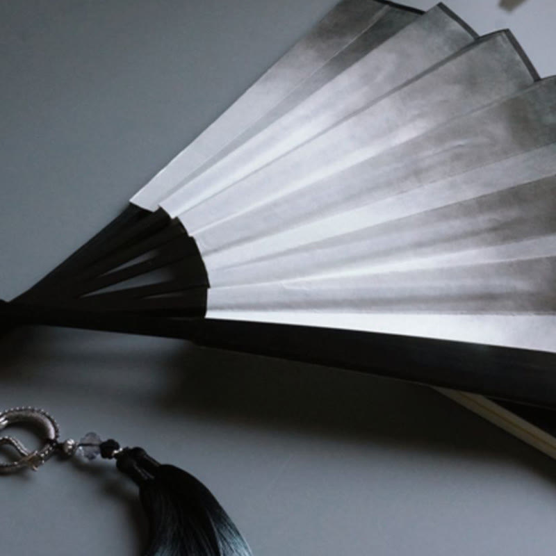 Buddha Stones Black White Ink Gradient Rice Paper Handheld Bamboo Folding Fan - image 3