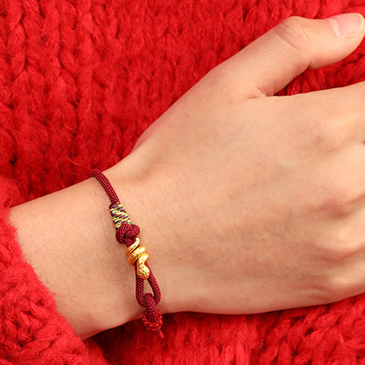 Buddha Stones 999 Gold Year of the Snake Design Handmade Luck Protection Rope Braided Bracelet - image 4