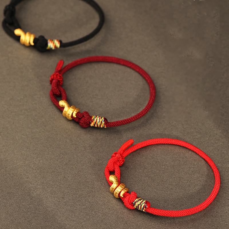 Buddha Stones 999 Gold Year of the Snake Design Handmade Luck Protection Rope Braided Bracelet - image 21