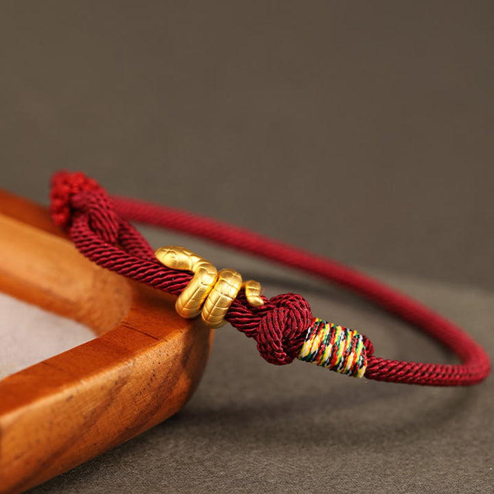 Buddha Stones 999 Gold Year of the Snake Design Handmade Luck Protection Rope Braided Bracelet - image 2