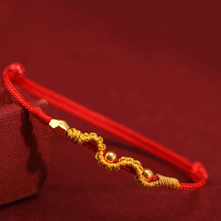 Buddha Stones 999 Gold Year of the Snake Handmade Luck Strength Braided Bracelet Anklet - image 8
