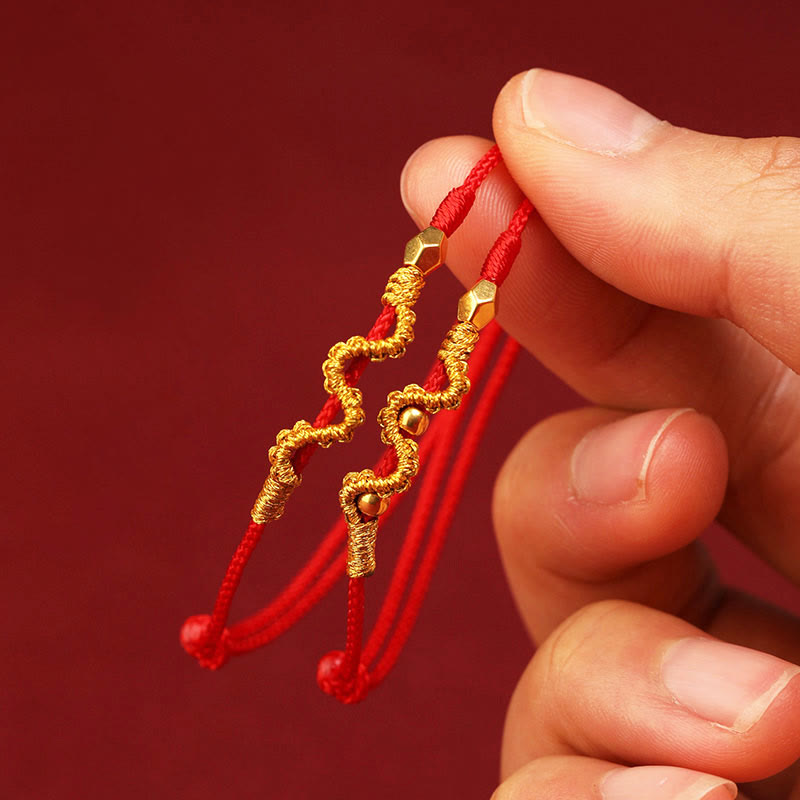 Buddha Stones 999 Gold Year of the Snake Handmade Luck Strength Braided Bracelet Anklet - image 1