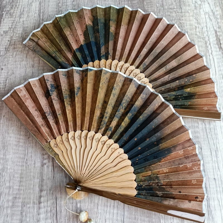 Buddha Stones Flower Persimmon Bamboo Leaves Xiangyunsha Silk Handheld Bamboo Folding Fan - image 11