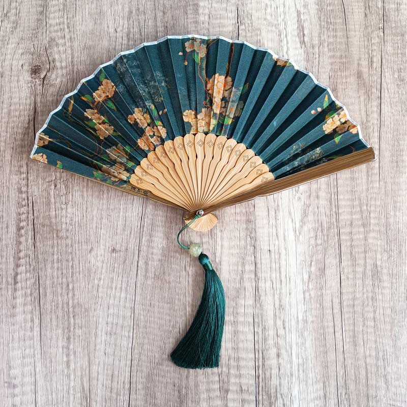 Buddha Stones Flower Persimmon Bamboo Leaves Xiangyunsha Silk Handheld Bamboo Folding Fan - image 1