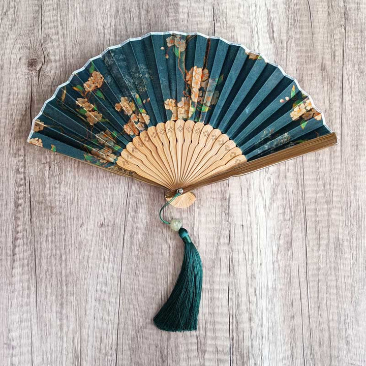 Buddha Stones Flower Persimmon Bamboo Leaves Xiangyunsha Silk Handheld Bamboo Folding Fan - image 1