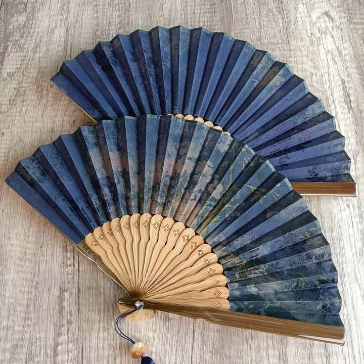 Buddha Stones Flower Persimmon Bamboo Leaves Xiangyunsha Silk Handheld Bamboo Folding Fan - image 5