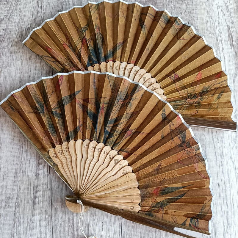 Buddha Stones Flower Persimmon Bamboo Leaves Xiangyunsha Silk Handheld Bamboo Folding Fan - image 14