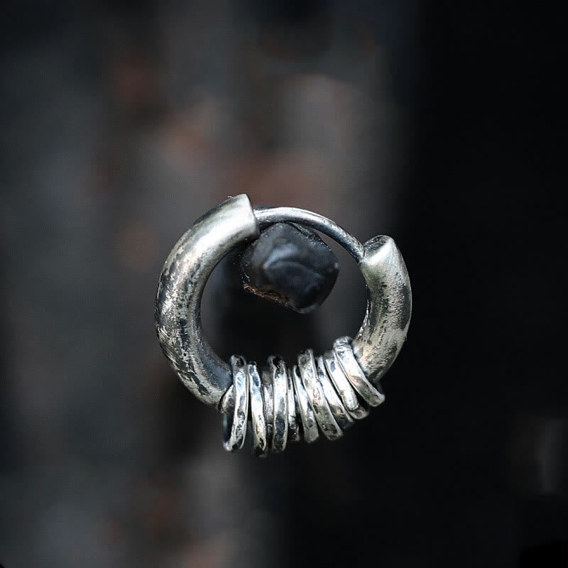 Buddha Stones 925 Sterling Silver Hand-hammered Protection Earrings  - Silver White - Single - image 0