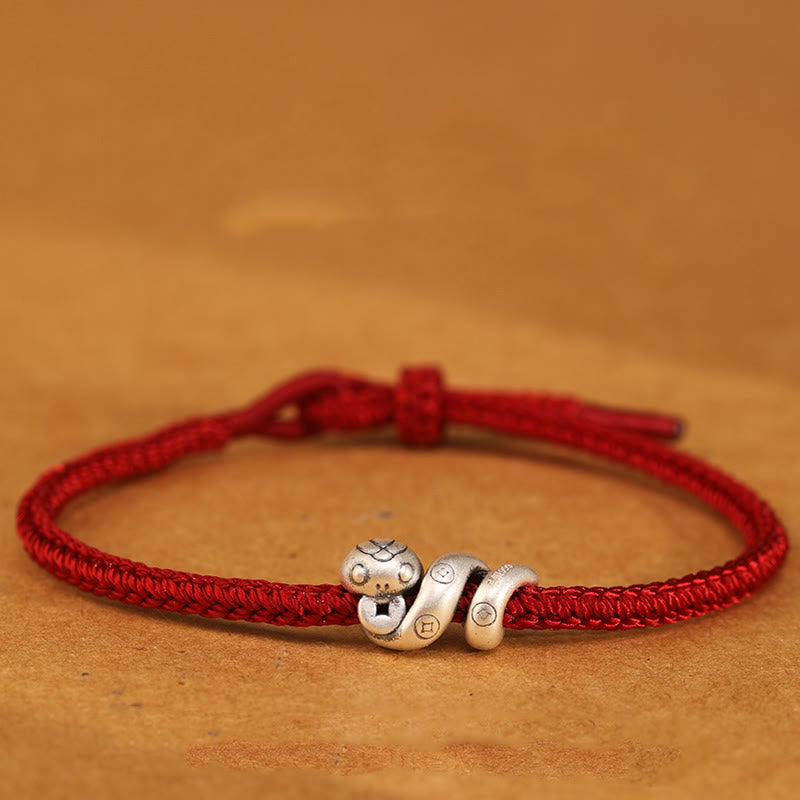 Buddha Stones 999 Sterling Silver Year of the Snake Handmade Copper Coin Protection Braided Bracelet - image 2