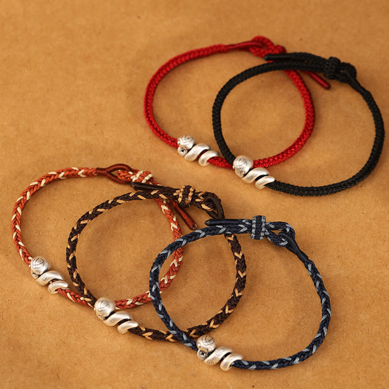 Buddha Stones 999 Sterling Silver Year of the Snake Handmade Copper Coin Protection Braided Bracelet - image 19