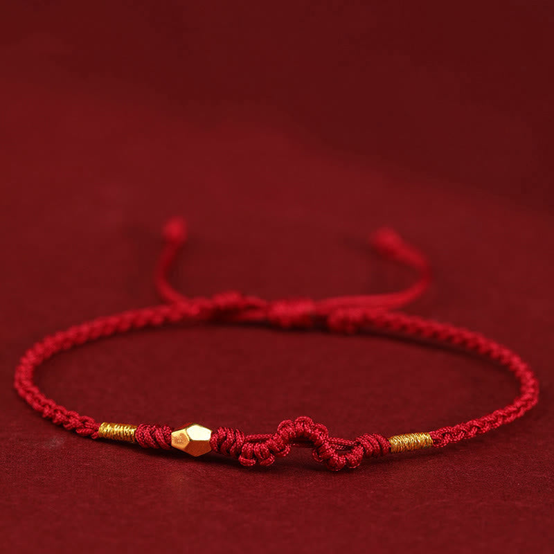 Buddha Stones 999 Gold Year of the Snake Mini Gold Bead Handmade Luck Protection Braided Bracelet - Dark Red(Wrist Circumference 14-18cm) - 999 Gold Snake - image 9