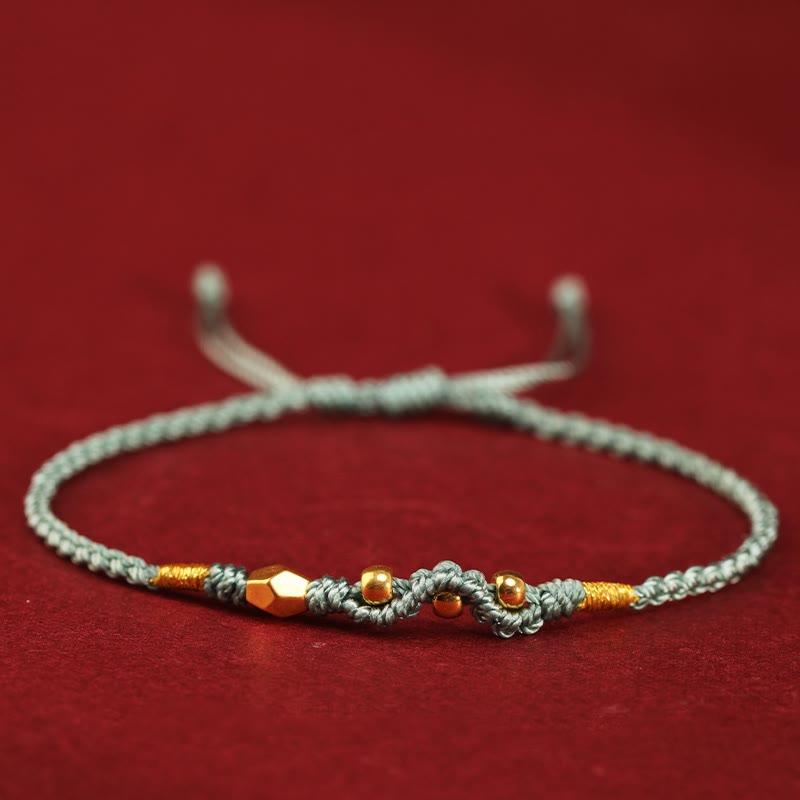 Buddha Stones 999 Gold Year of the Snake Mini Gold Bead Handmade Luck Protection Braided Bracelet - Green(Wrist Circumference 14-18cm) - 999 Gold Mini Three Bead Snake - image 17