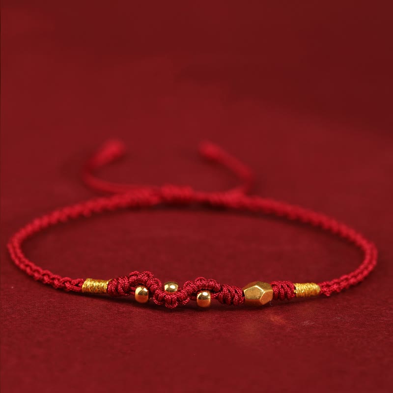 Buddha Stones 999 Gold Year of the Snake Mini Gold Bead Handmade Luck Protection Braided Bracelet - image 2