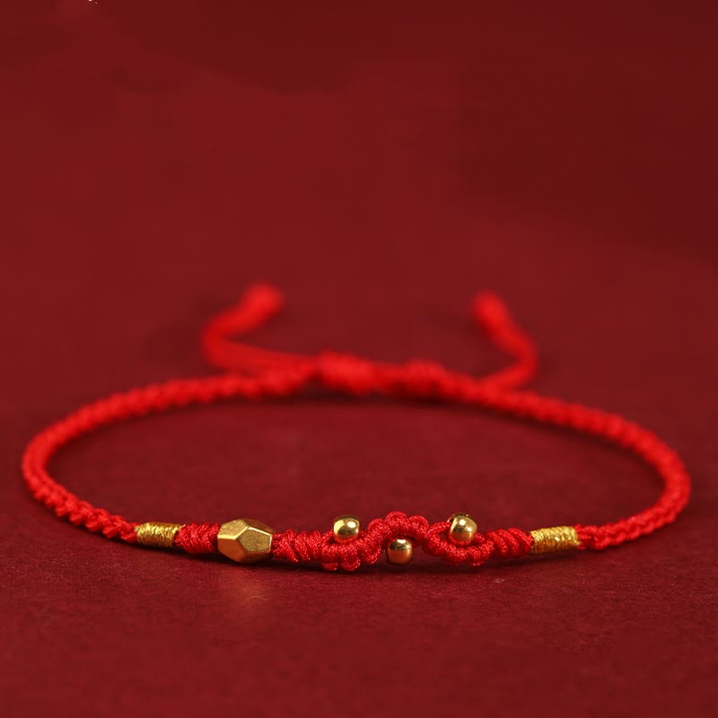 Buddha Stones 999 Gold Year of the Snake Mini Gold Bead Handmade Luck Protection Braided Bracelet - Red(Wrist Circumference 14-18cm) - 999 Gold Mini Three Bead Snake - image 13