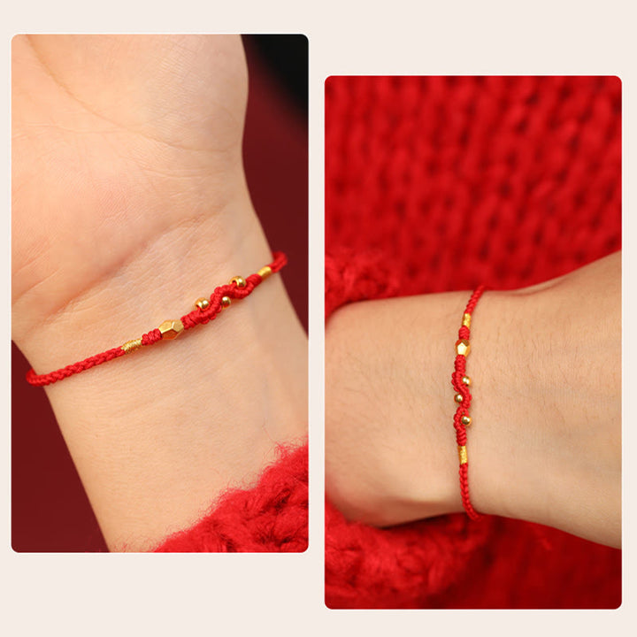 Buddha Stones 999 Gold Year of the Snake Mini Gold Bead Handmade Luck Protection Braided Bracelet - image 5