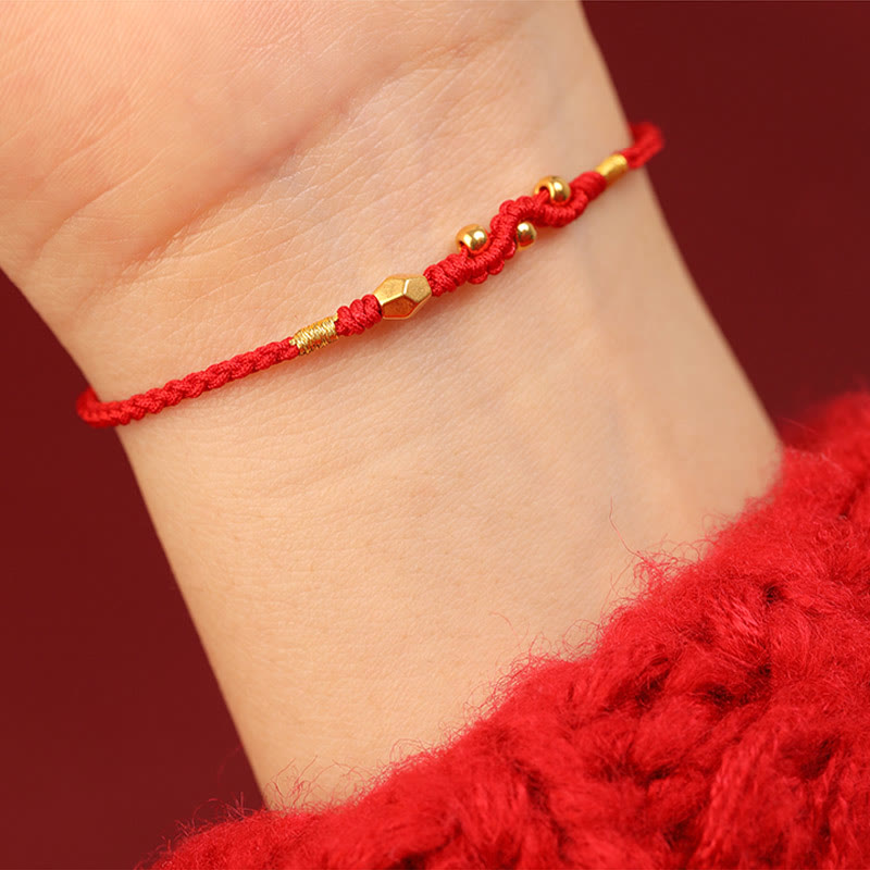 Buddha Stones 999 Gold Year of the Snake Mini Gold Bead Handmade Luck Protection Braided Bracelet - image 4