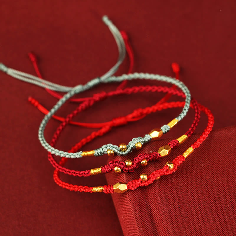 Buddha Stones 999 Gold Year of the Snake Mini Gold Bead Handmade Luck Protection Braided Bracelet - image 1