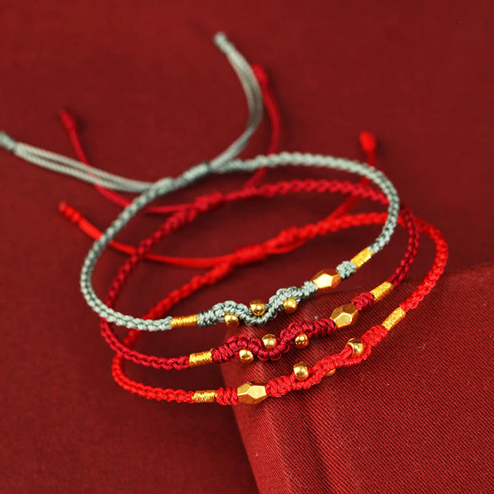 Buddha Stones 999 Gold Year of the Snake Mini Gold Bead Handmade Luck Protection Braided Bracelet - image 1