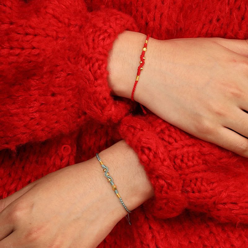 Buddha Stones 999 Gold Year of the Snake Mini Gold Bead Handmade Luck Protection Braided Bracelet - image 18