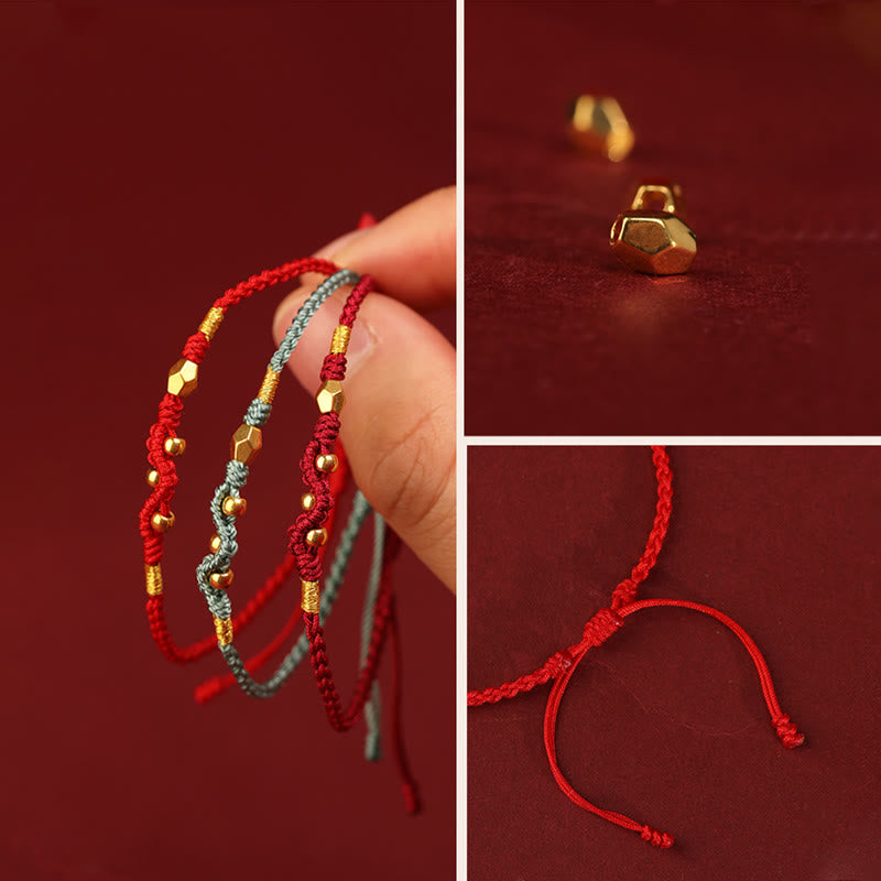 Buddha Stones 999 Gold Year of the Snake Mini Gold Bead Handmade Luck Protection Braided Bracelet - image 16