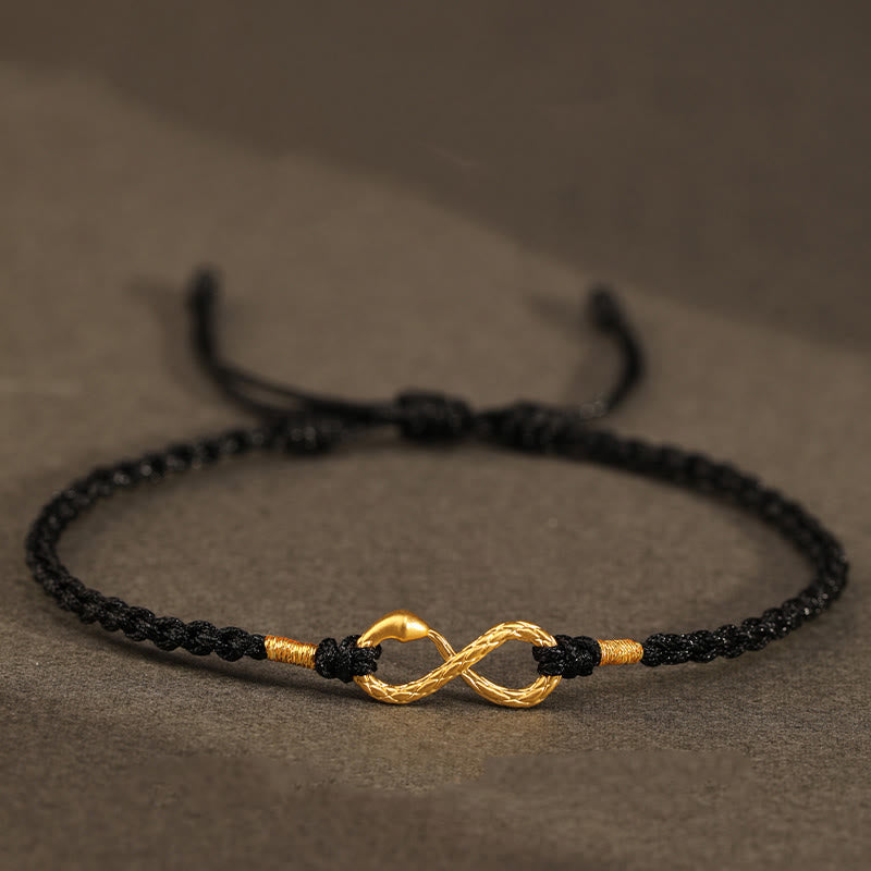 Buddha Stones 999 Gold Year of the Snake Eternal Endless Knot Infinity Handmade Luck Bracelet - 999 Gold Snake - Black(Wrist Circumference 14-18cm) - image 6