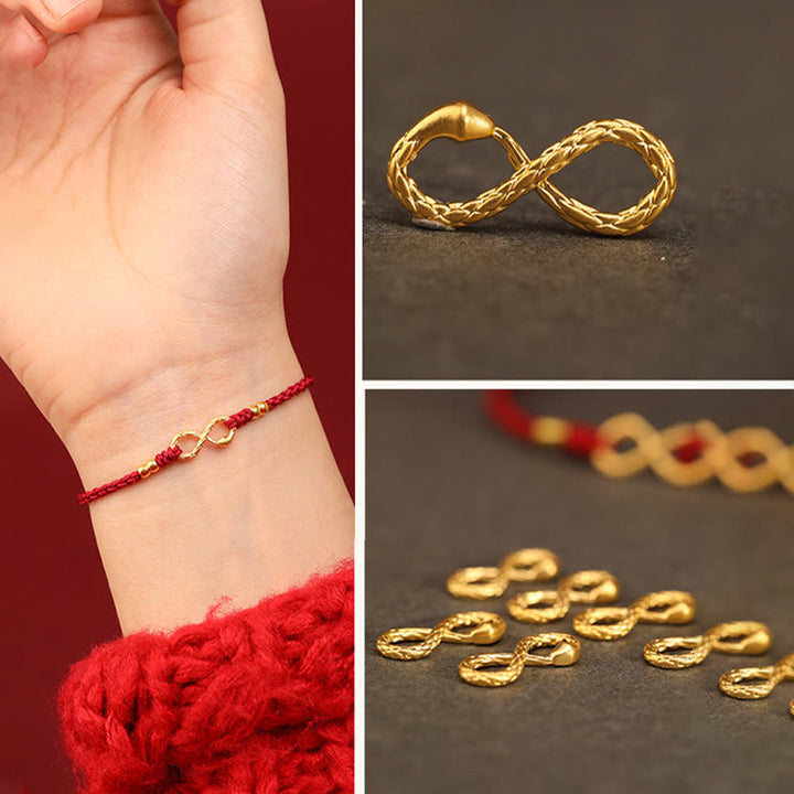 Buddha Stones 999 Gold Year of the Snake Eternal Endless Knot Infinity Handmade Luck Bracelet - image 14