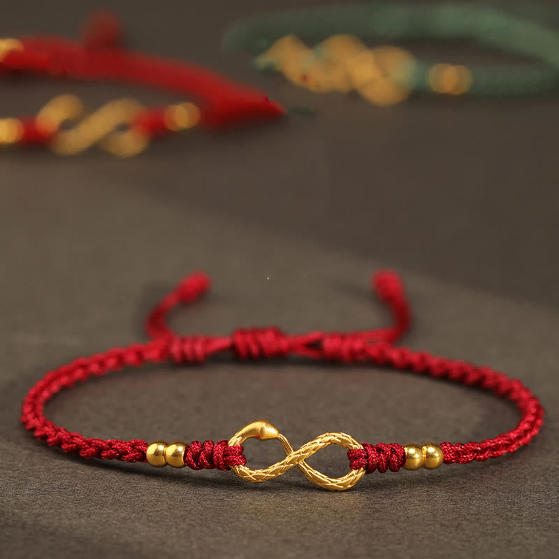 Buddha Stones 999 Gold Year of the Snake Eternal Endless Knot Infinity Handmade Luck Bracelet - image 17